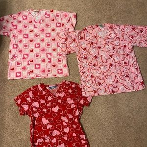 Lot of 3 Valentine’s Day Scrub Tops.